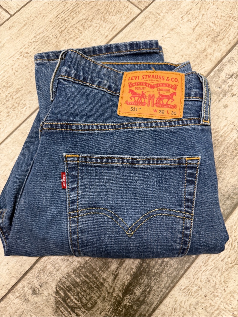 Levi's 511 Tapered Men's Jeans in Denim Blue with Tan Patch